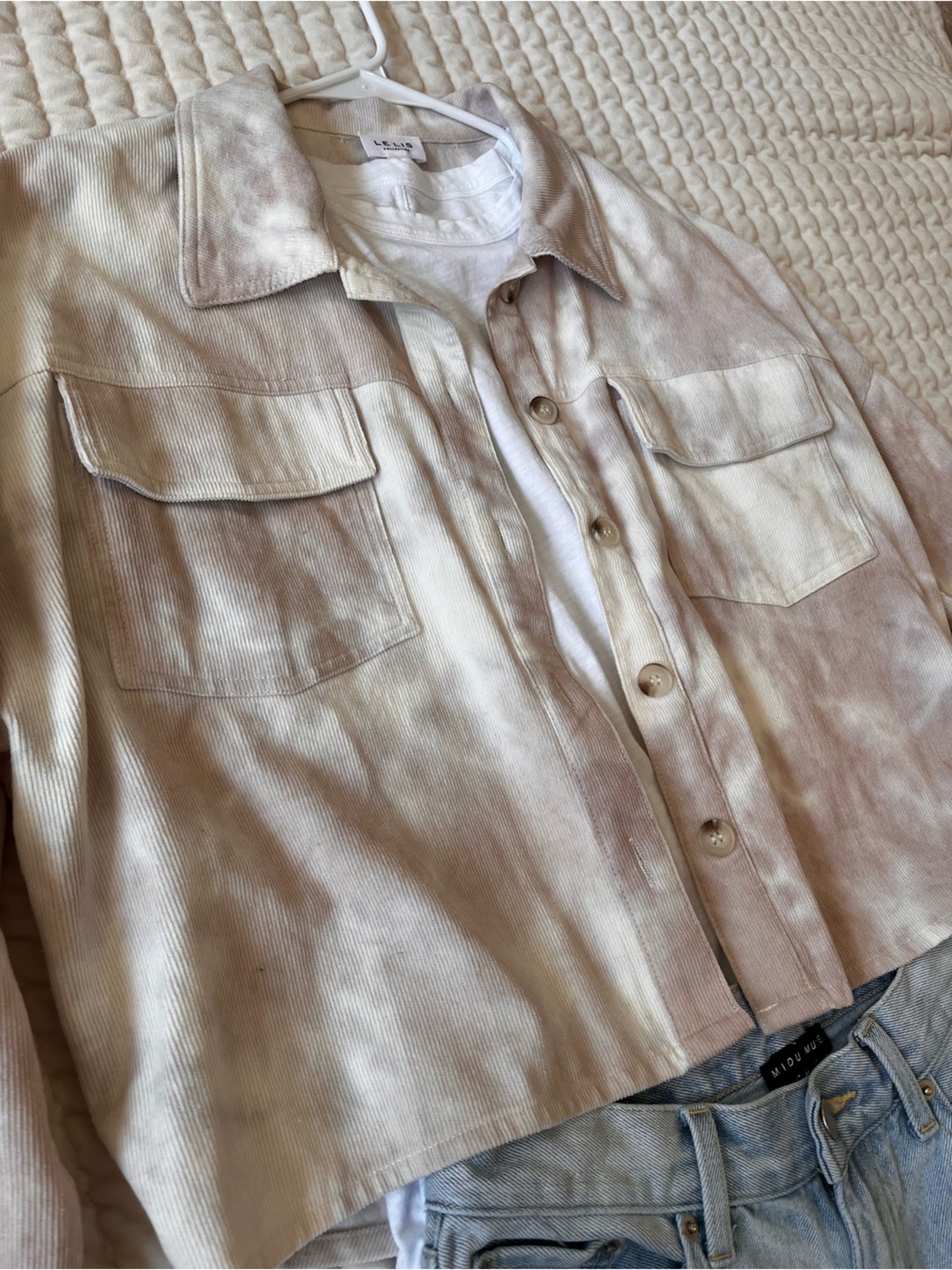 Le Lis Cream and Beige Tie-Dye Utility Jacket